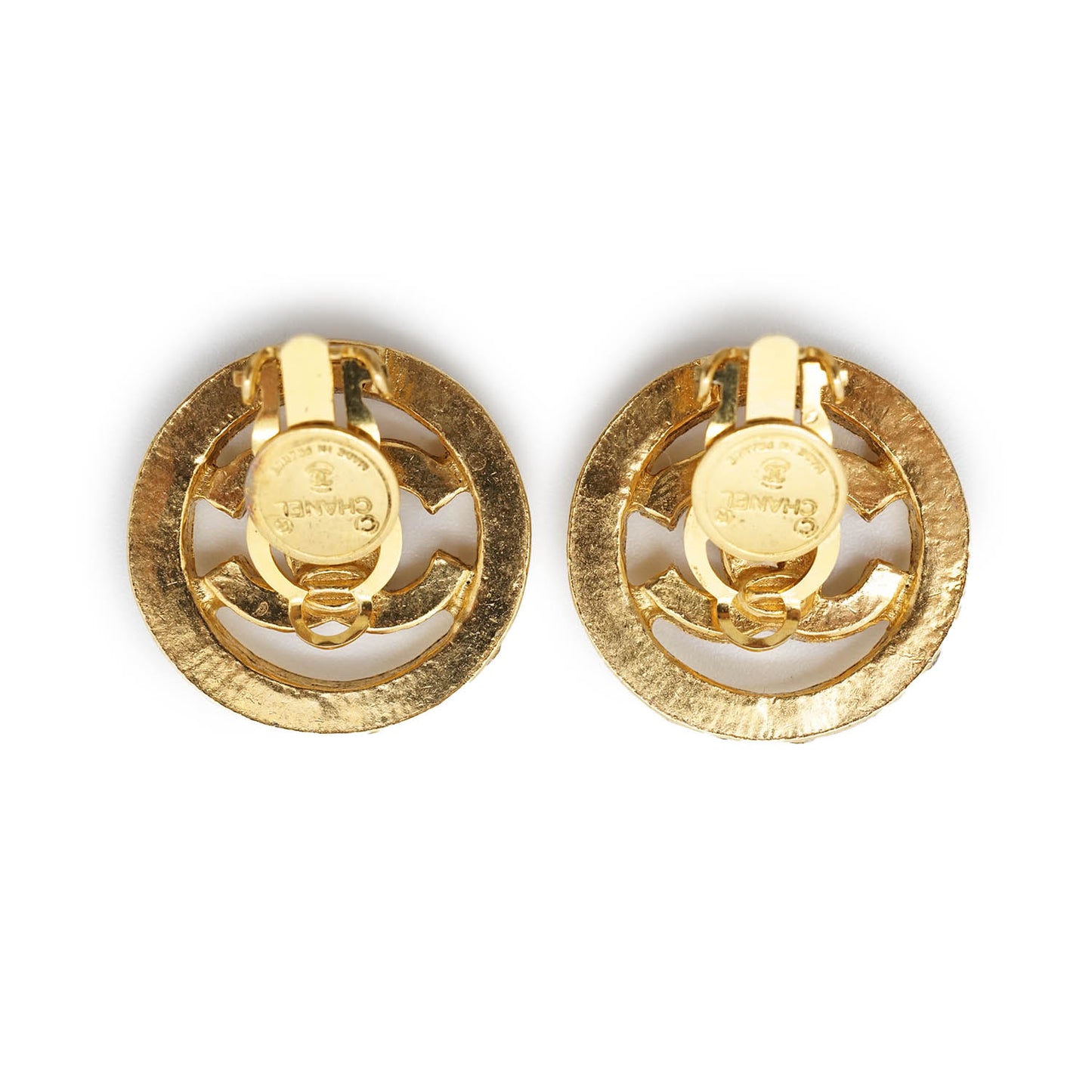 Coco Mark Rhinestone Cut-out Round Clip Earrings