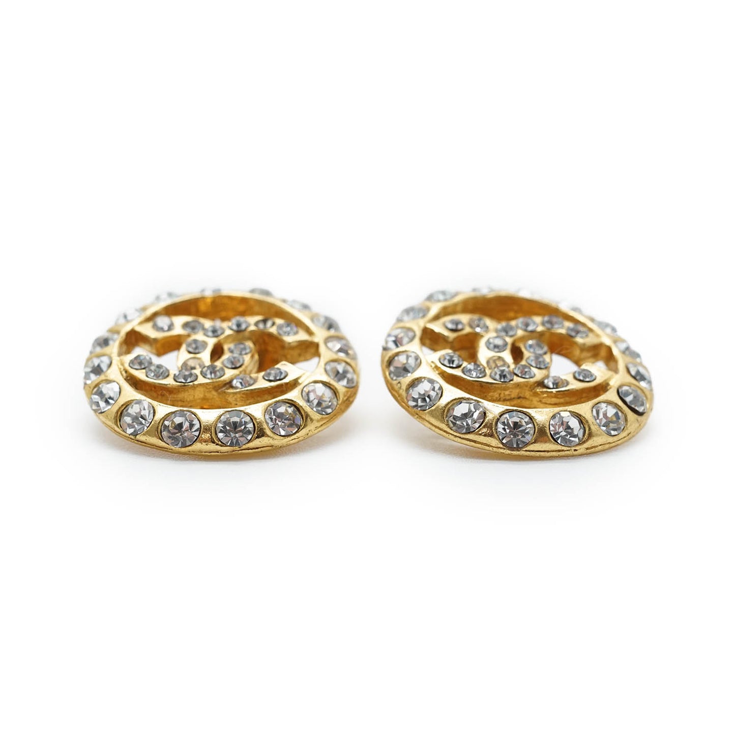 Coco Mark Rhinestone Cut-out Round Clip Earrings