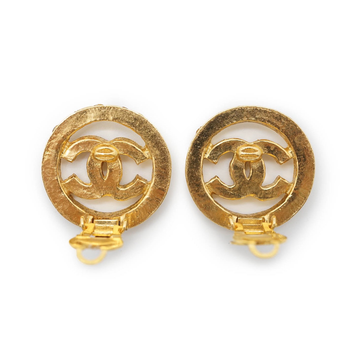 Coco Mark Rhinestone Cut-out Round Clip Earrings