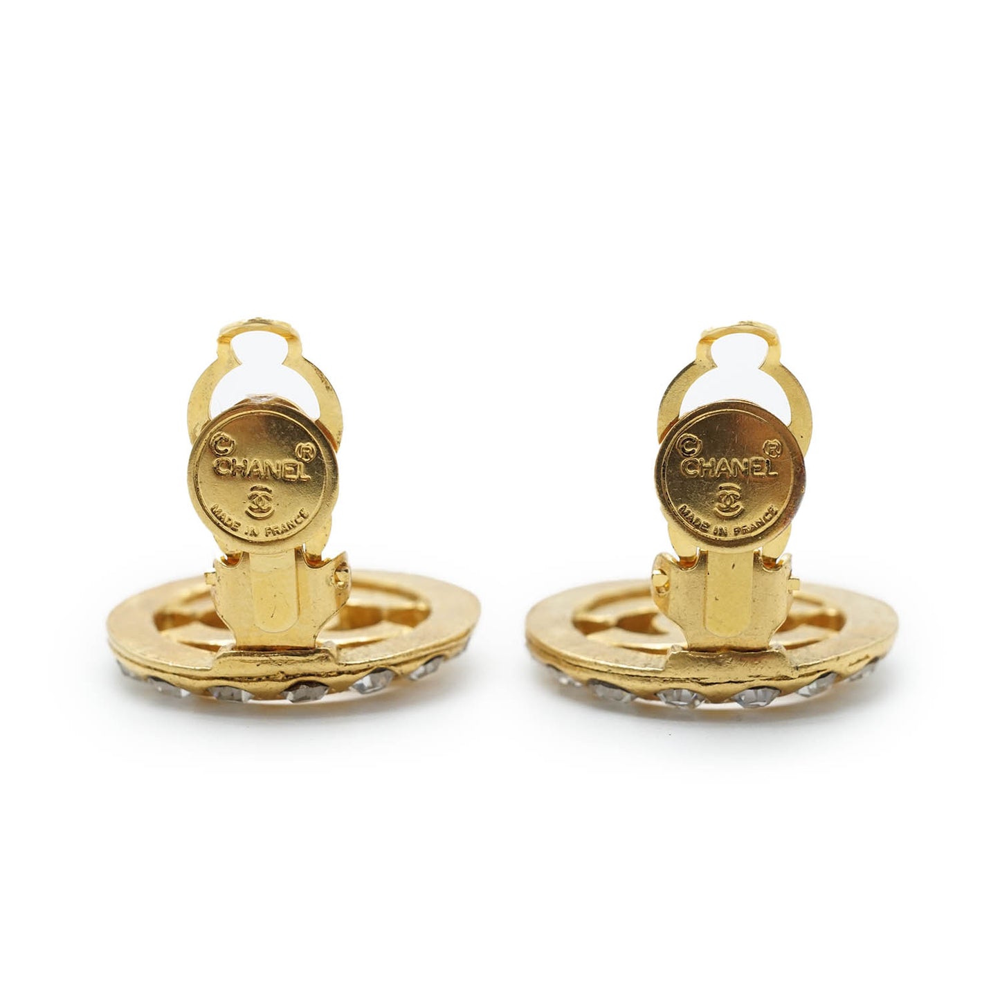 Coco Mark Rhinestone Cut-out Round Clip Earrings