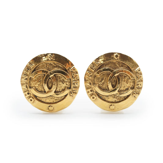 Coco Mark Chanel Paris Round Clip Earrings GP
