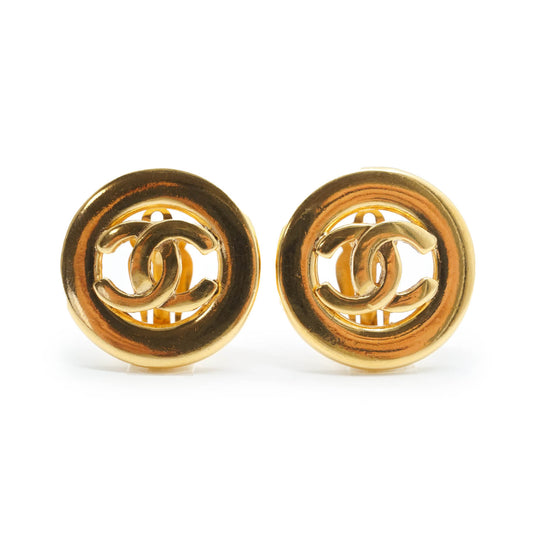 Coco Mark Cut-out Round Clip Earrings GP