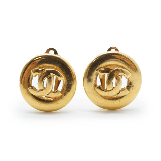 Coco Mark Cut-out Round Clip Earrings GP