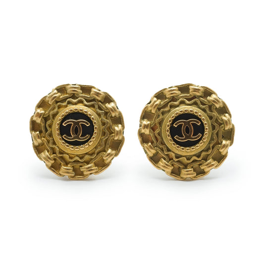 Coco Mark Chain Round Clip Earrings GP