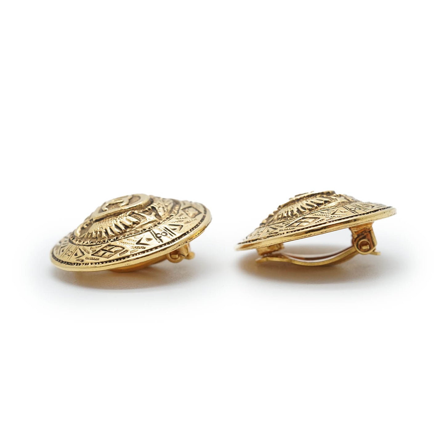 Round Crest Shield Clip Earrings GP