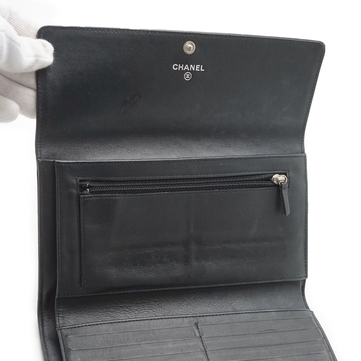 Metallic CC Logo Bi-fold Long Wallet