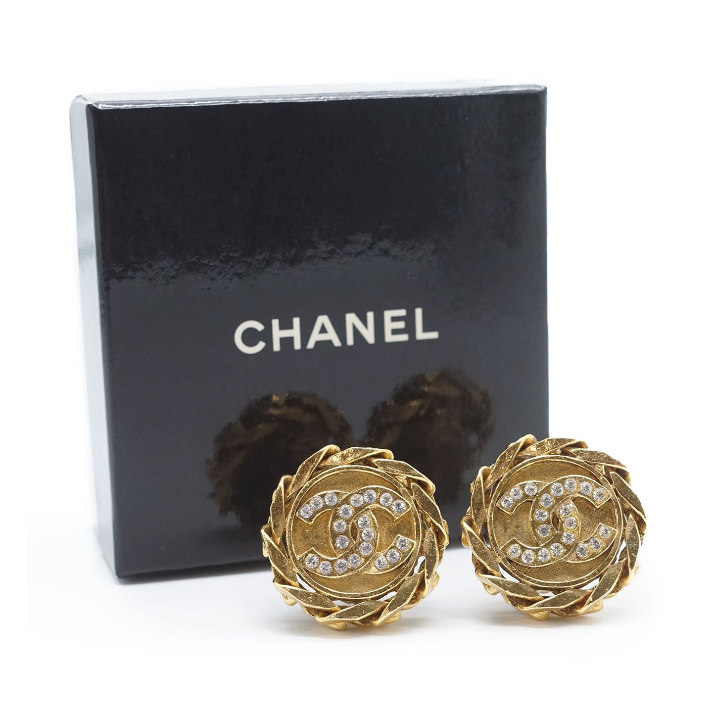 Coco Mark Rhinestone Round Clip Earrings GP