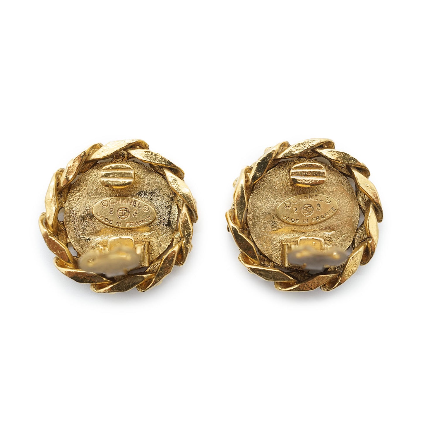 Coco Mark Rhinestone Round Clip Earrings GP