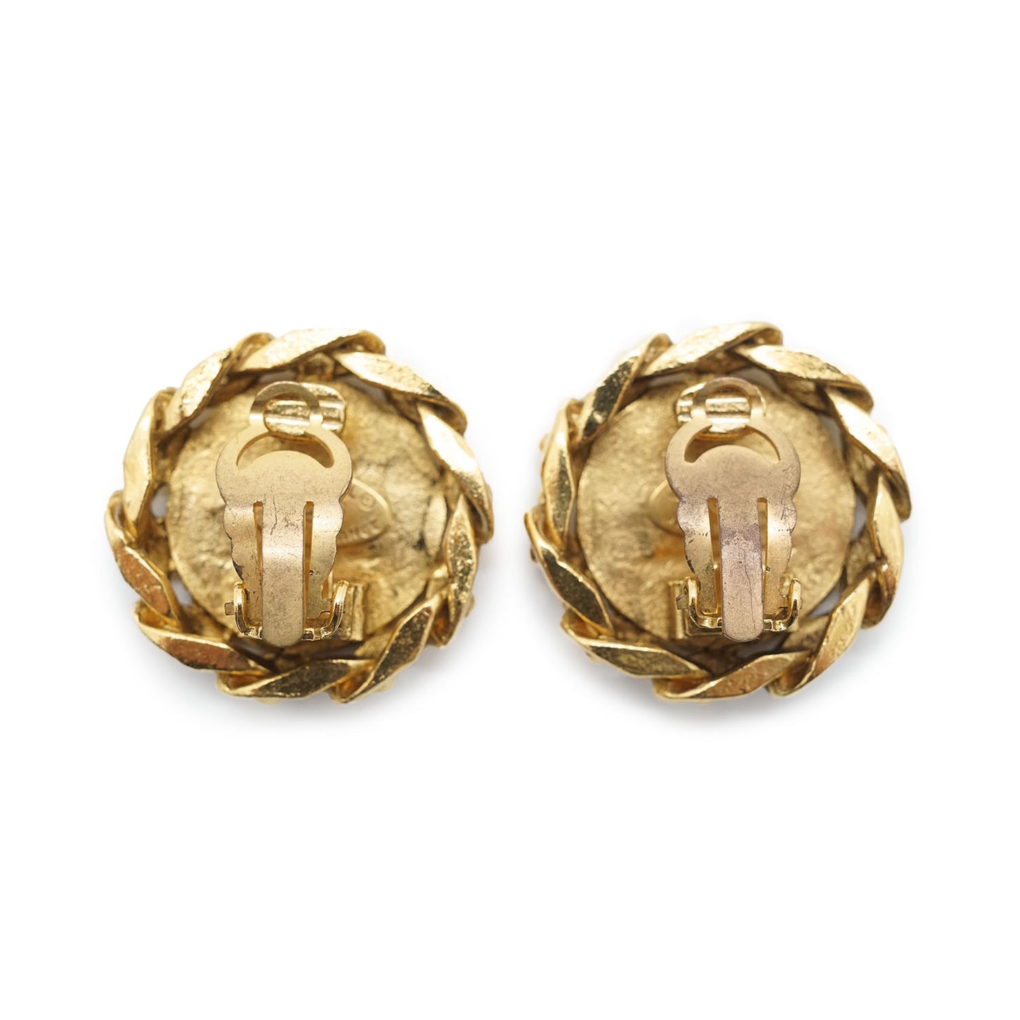 Coco Mark Rhinestone Round Clip Earrings GP
