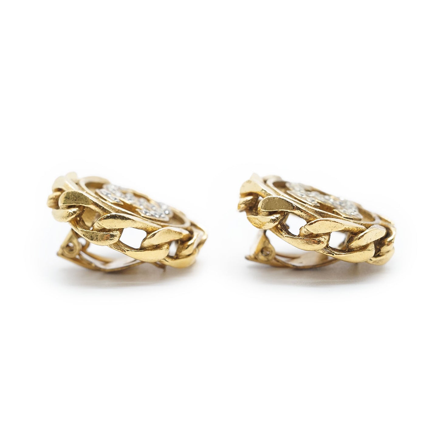 Coco Mark Rhinestone Round Clip Earrings GP