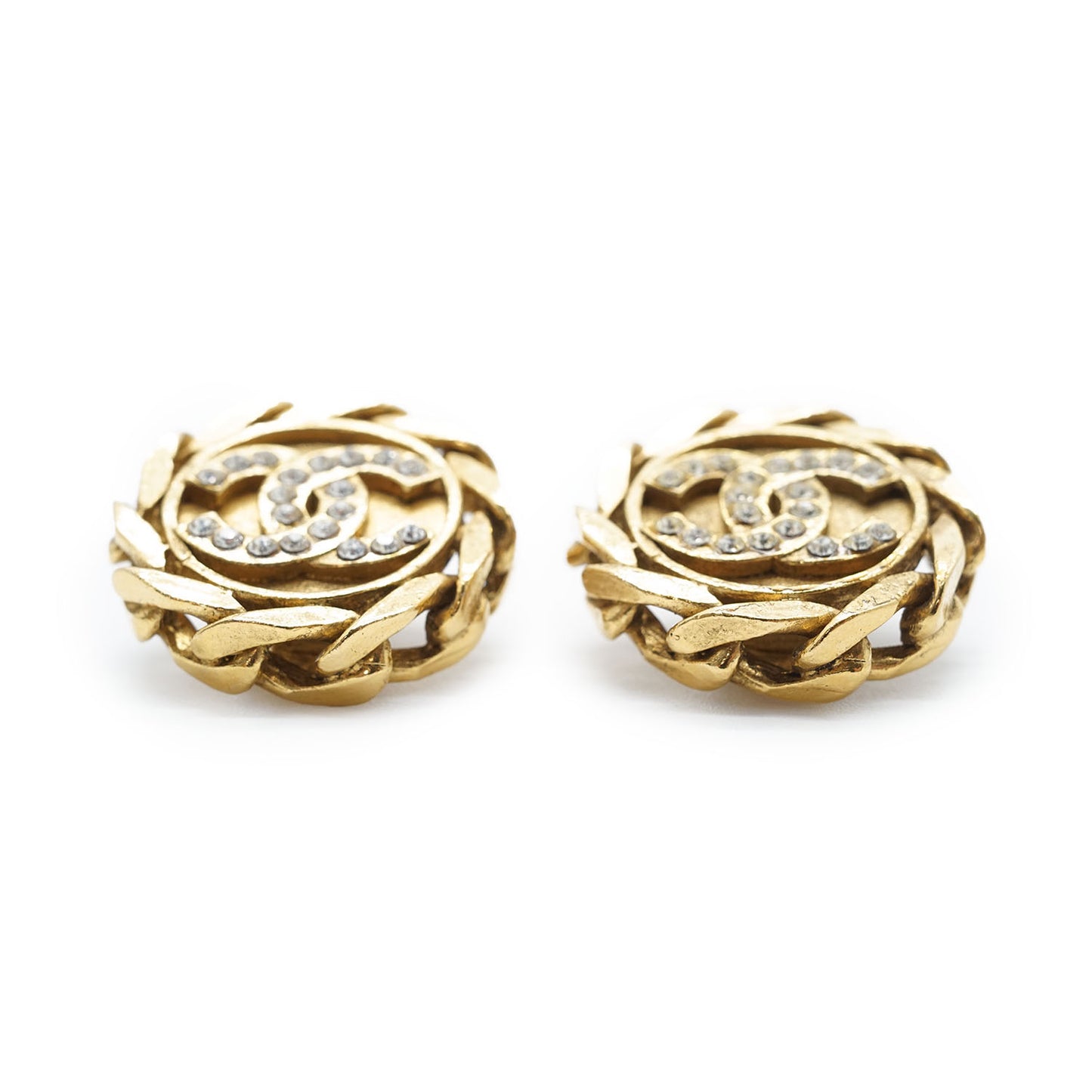 Coco Mark Rhinestone Round Clip Earrings GP