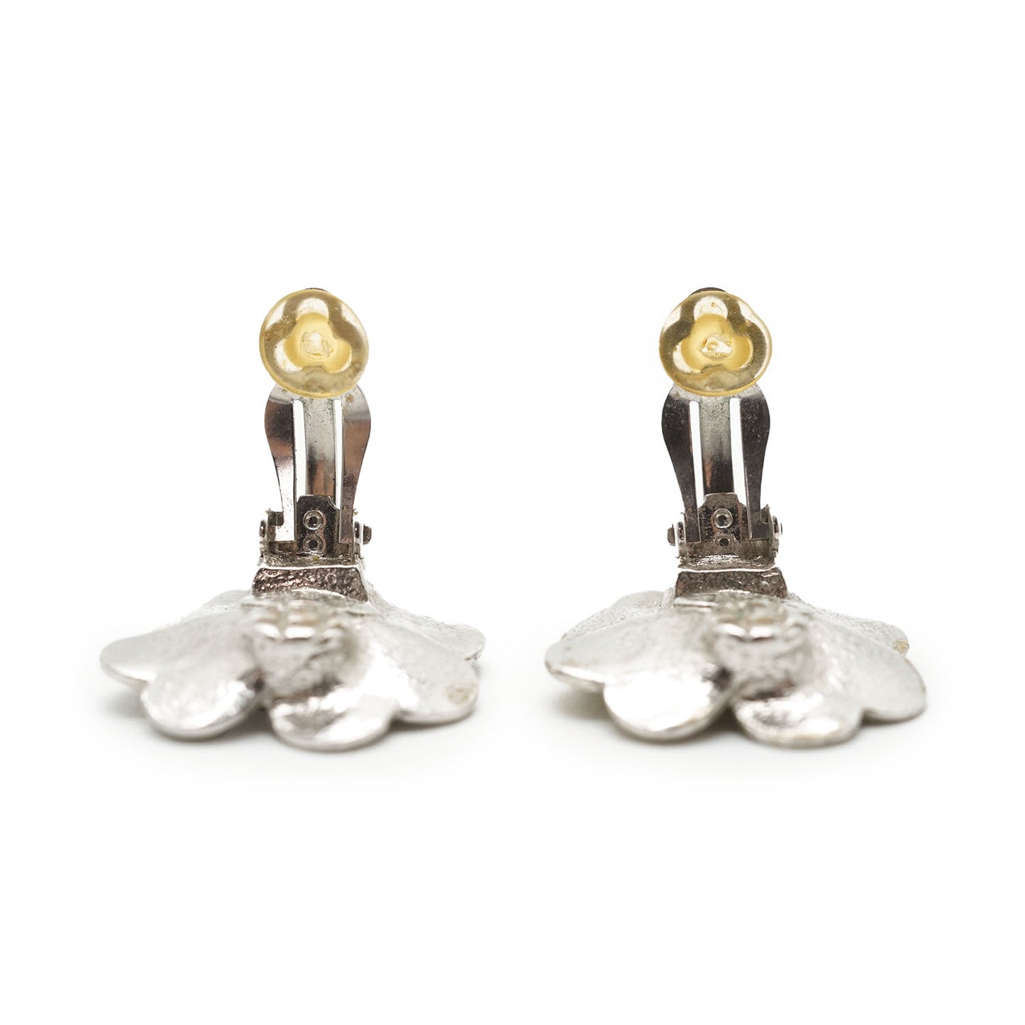 CC Rhinestone Logo Four Leaf Clover Clip Earrings