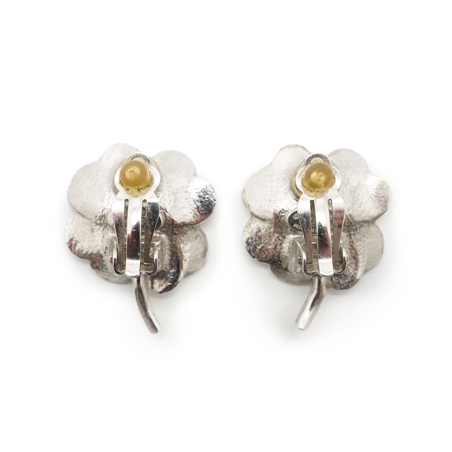 CC Rhinestone Logo Four Leaf Clover Clip Earrings