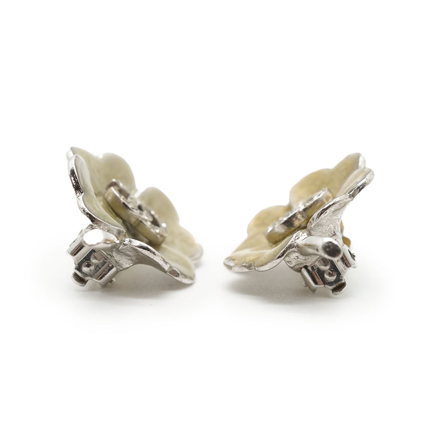 CC Rhinestone Logo Four Leaf Clover Clip Earrings