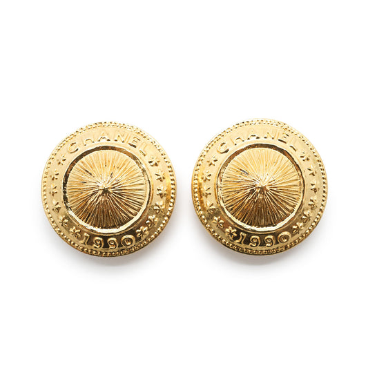 1990 Round Medallion Clip-On Earrings GP