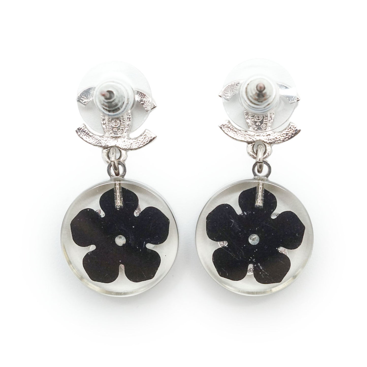 CC Logo Camellia Rhinestone Drop Earrings
