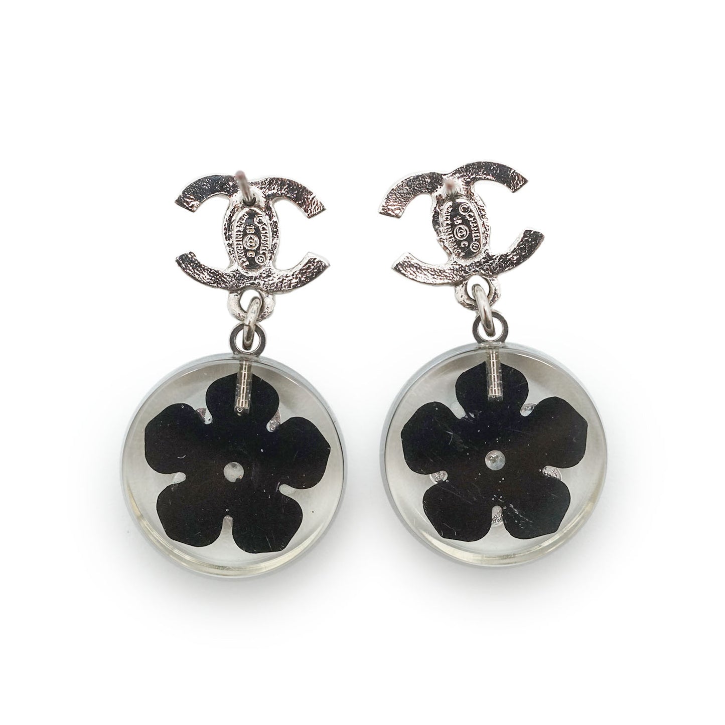 CC Logo Camellia Rhinestone Drop Earrings