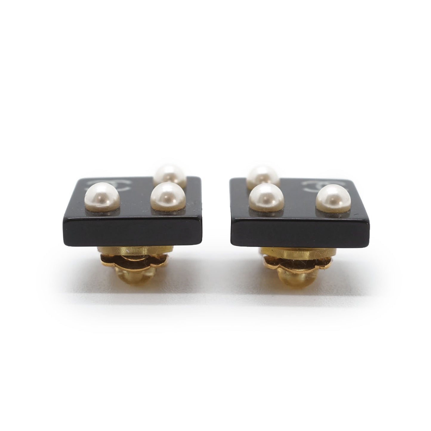 CC Logo Artificial Pearl Square Clip-On Earrings GP
