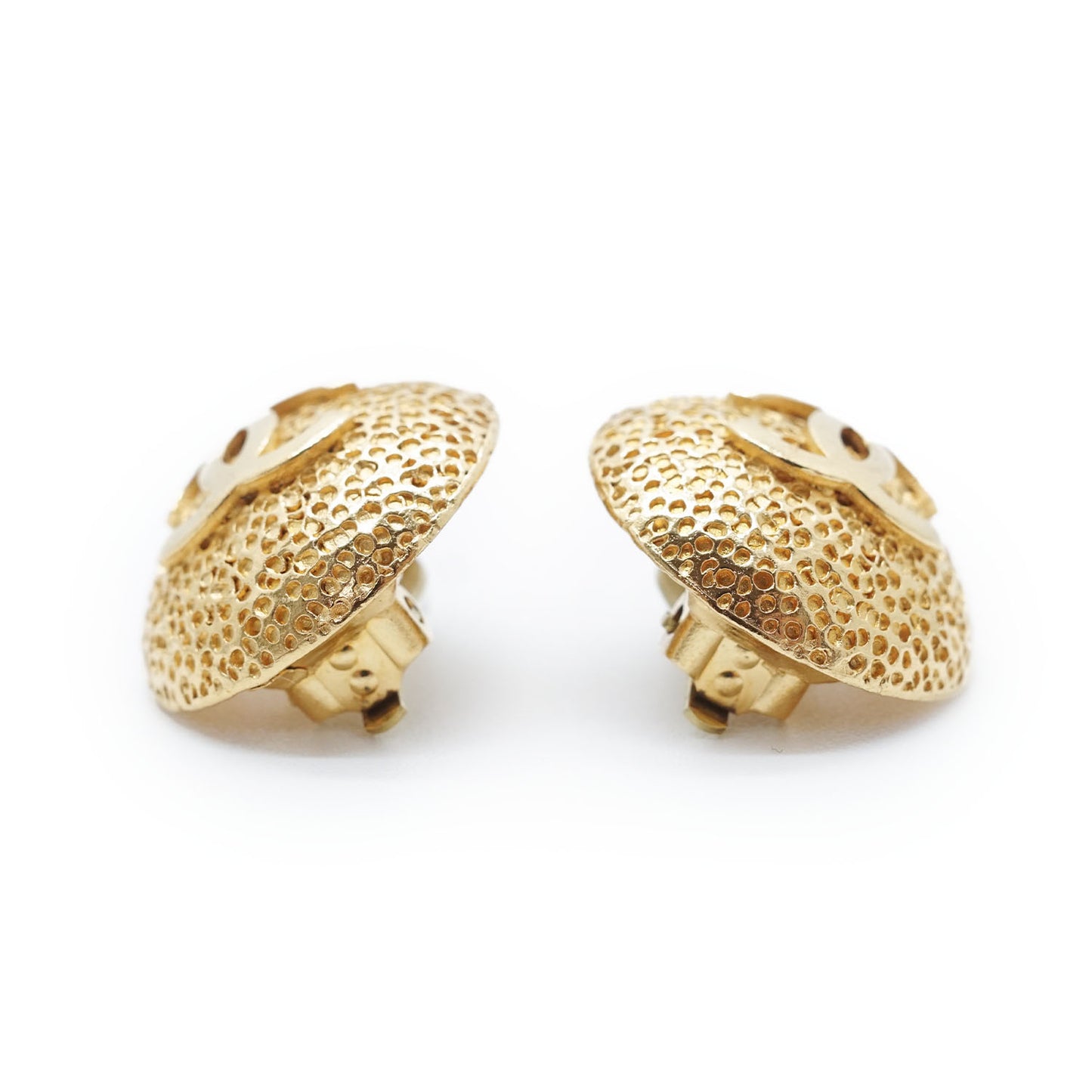 CC Logo Textured Dome Round Clip-On Earrings GP
