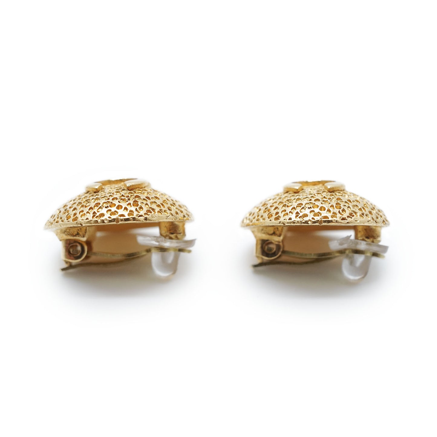 CC Logo Textured Dome Round Clip-On Earrings GP