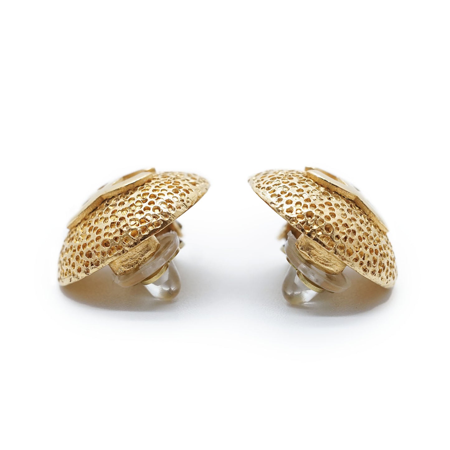 CC Logo Textured Dome Round Clip-On Earrings GP