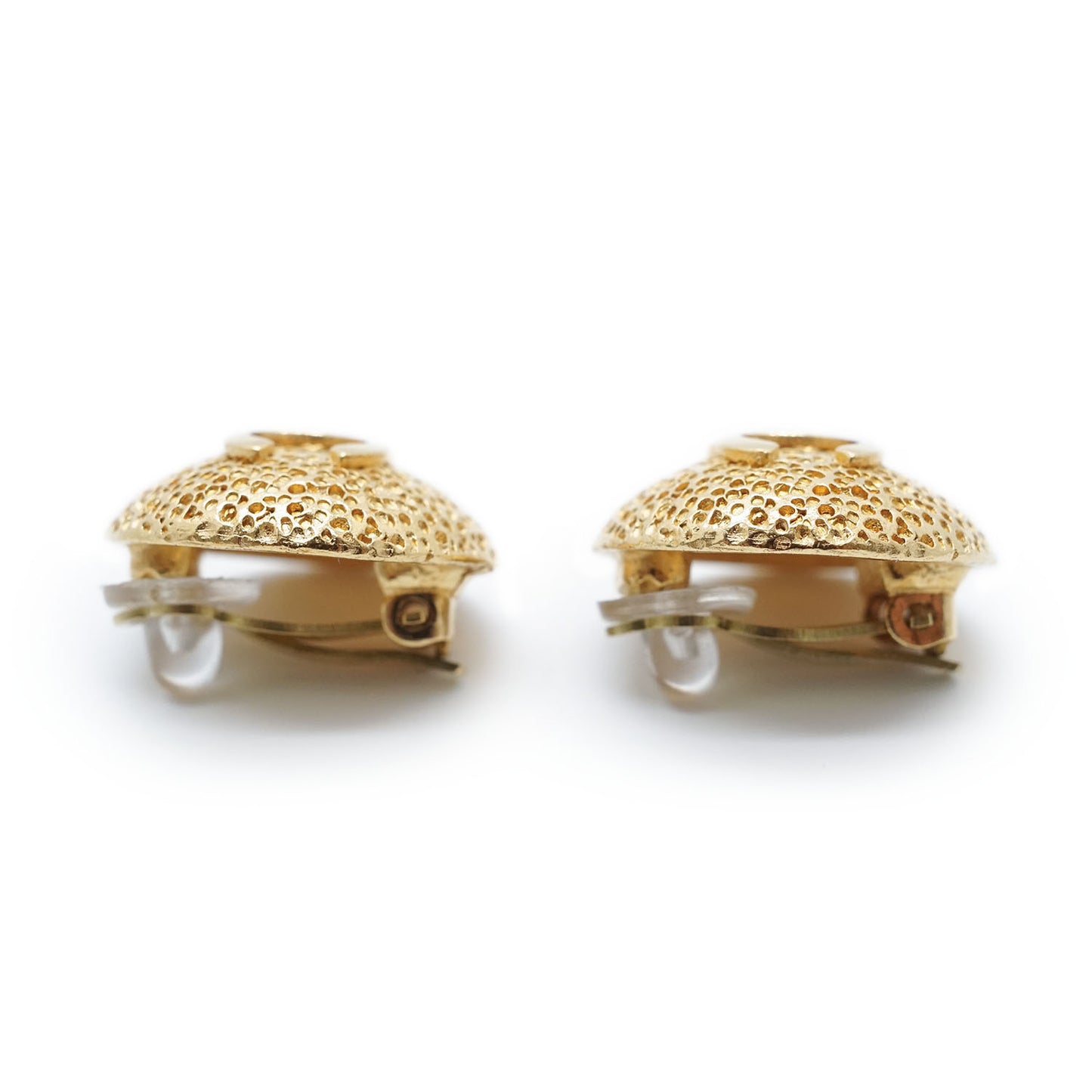 CC Logo Textured Dome Round Clip-On Earrings GP