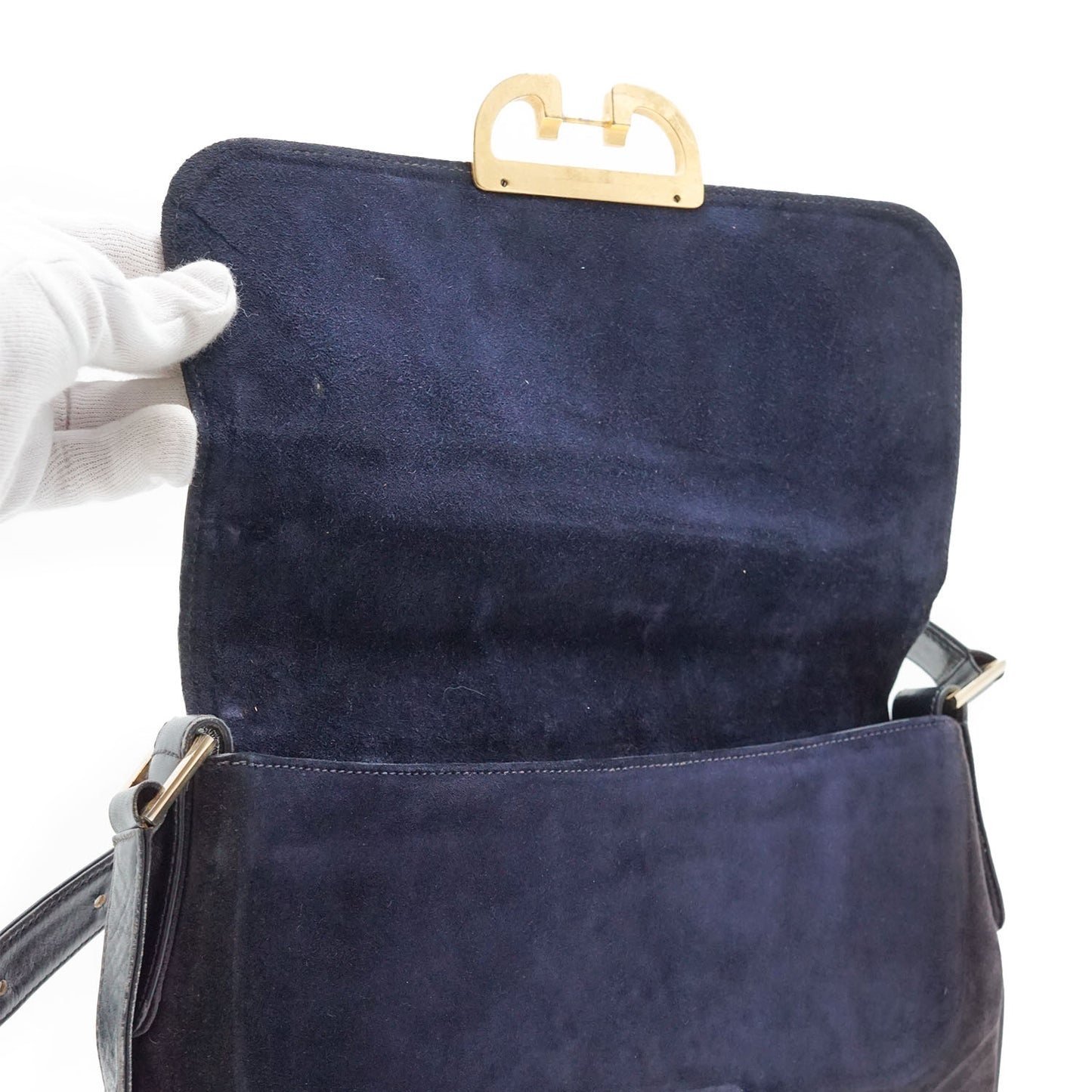 Vintage GG Lock Suede Shoulder Bag