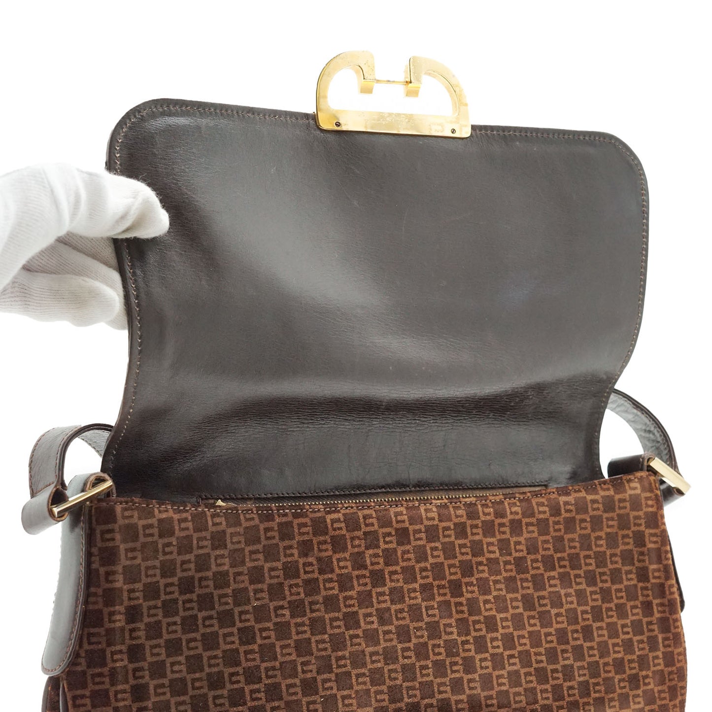 Vintage GG Suede Shoulder Bag with Coin Case