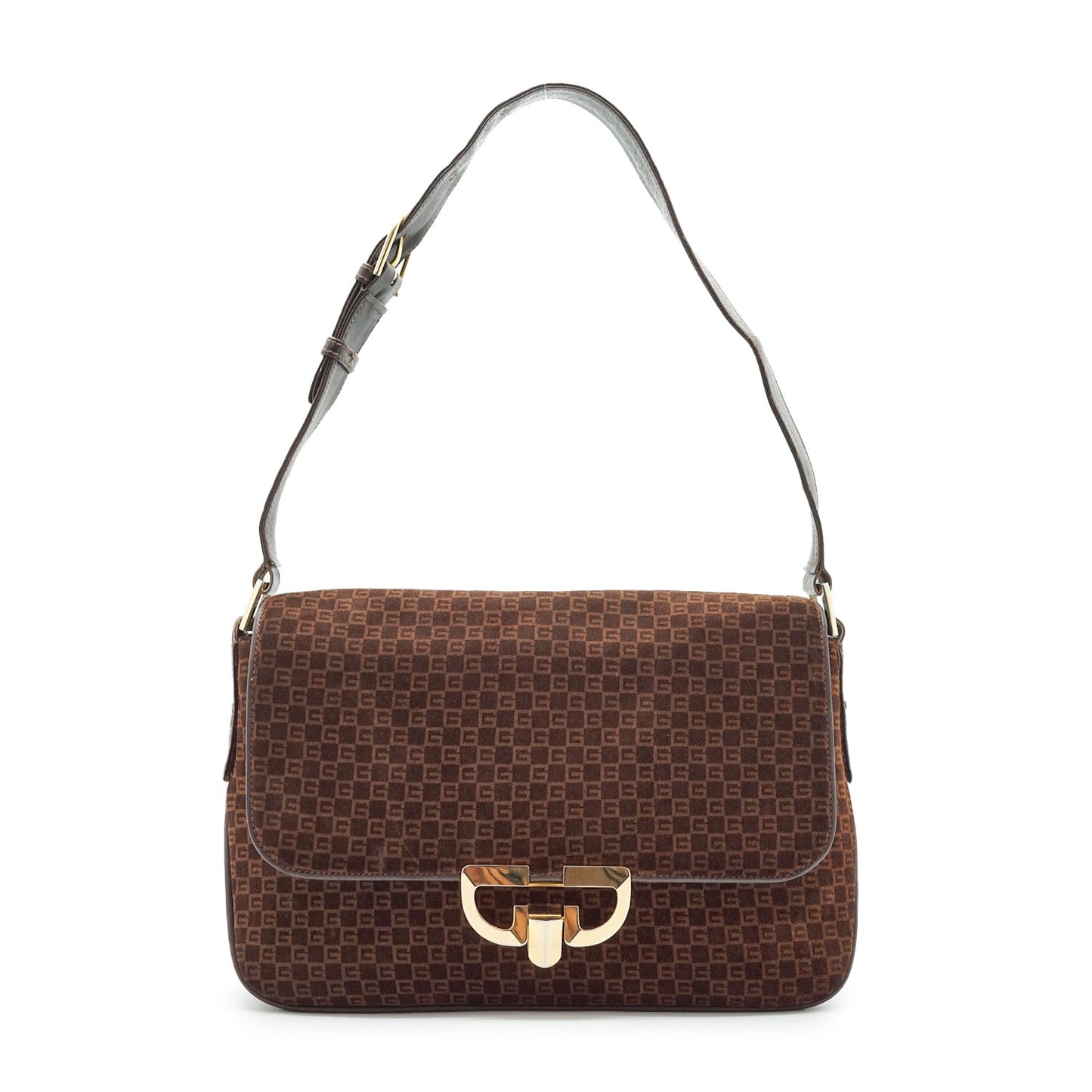 Vintage GG Suede Shoulder Bag with Coin Case