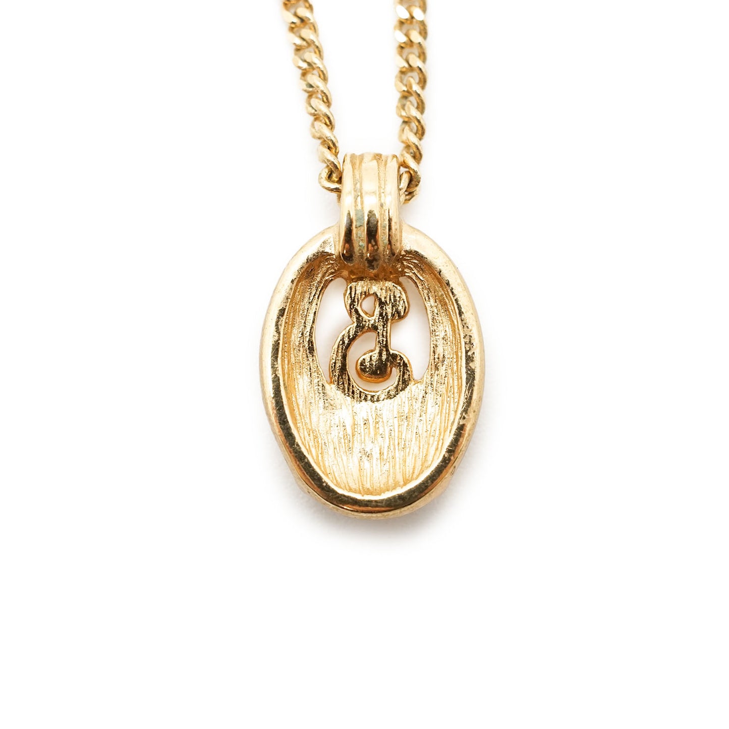 Vintage B Logo Rhinestone Pendant Necklace