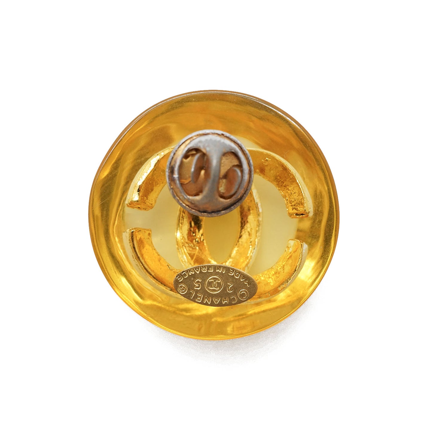Vintage Lucite Dome CC Pin Brooch
