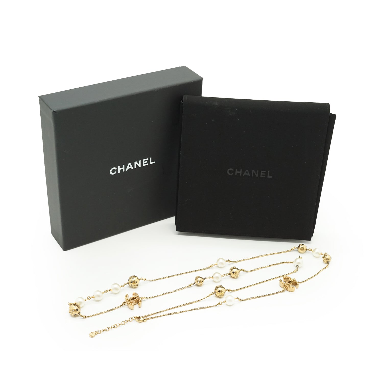 CC Faux Pearl and Rhinestone Long Chain Necklace