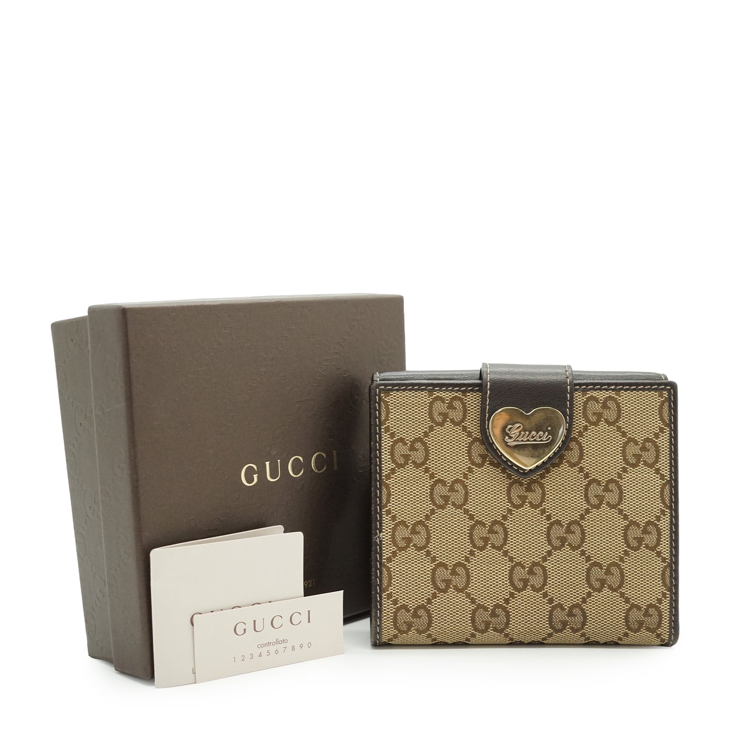 GG Canvas Heart Snap Bifold Compact Wallet