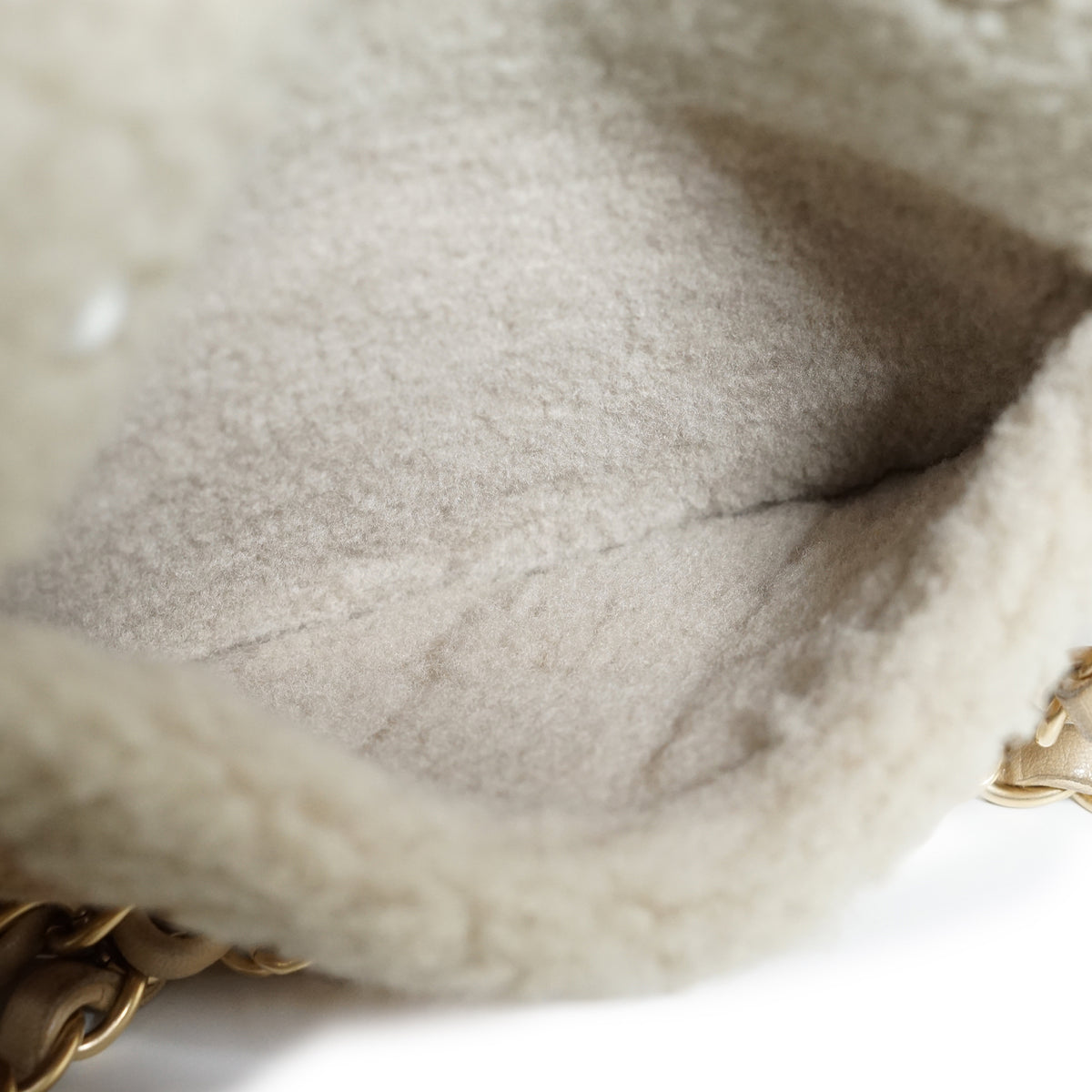 Pearl-Embellished Shearling Chain Flap Shoulder Bag