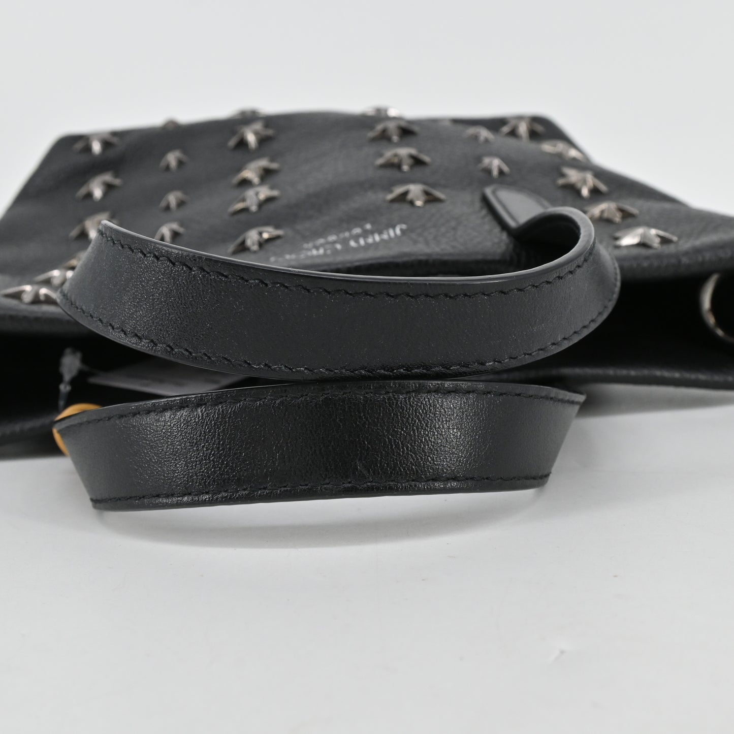 Leather stud 2-way shoulder bag, black