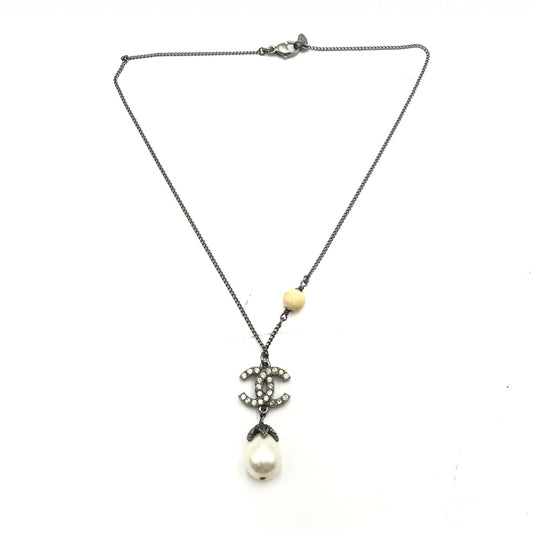 Chanel Faux Pearl CC Logo Pendant Necklace