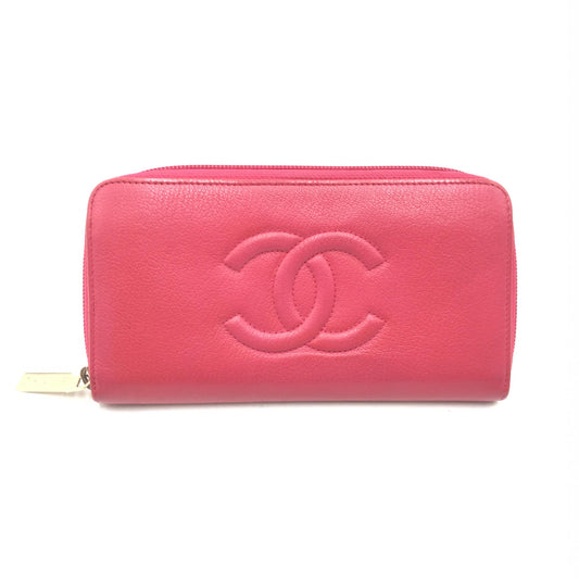 Chanel Pink Caviar Leather CC Timeless Zip Wallet