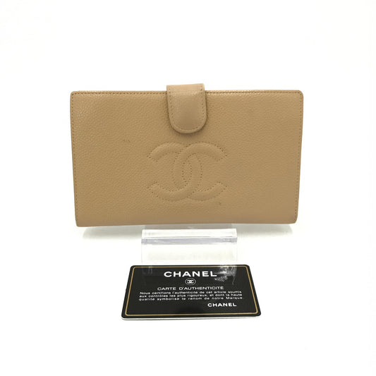 Chanel Beige Caviar Leather Bifold Long Wallet