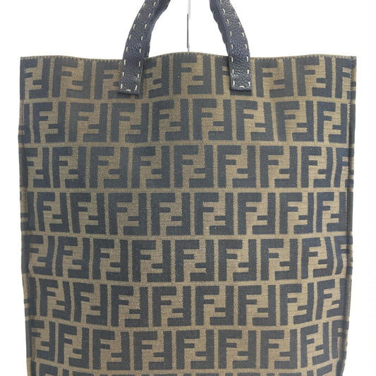 Fendi Zucca Canvas Leather Tote Bag