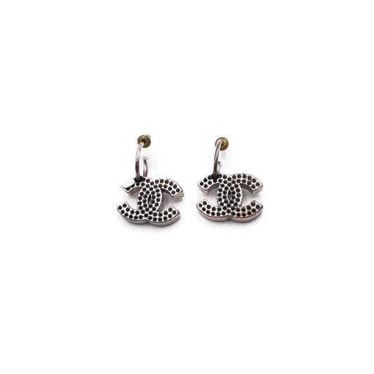 Chanel -  CC Logo Silver Dangle Earrings