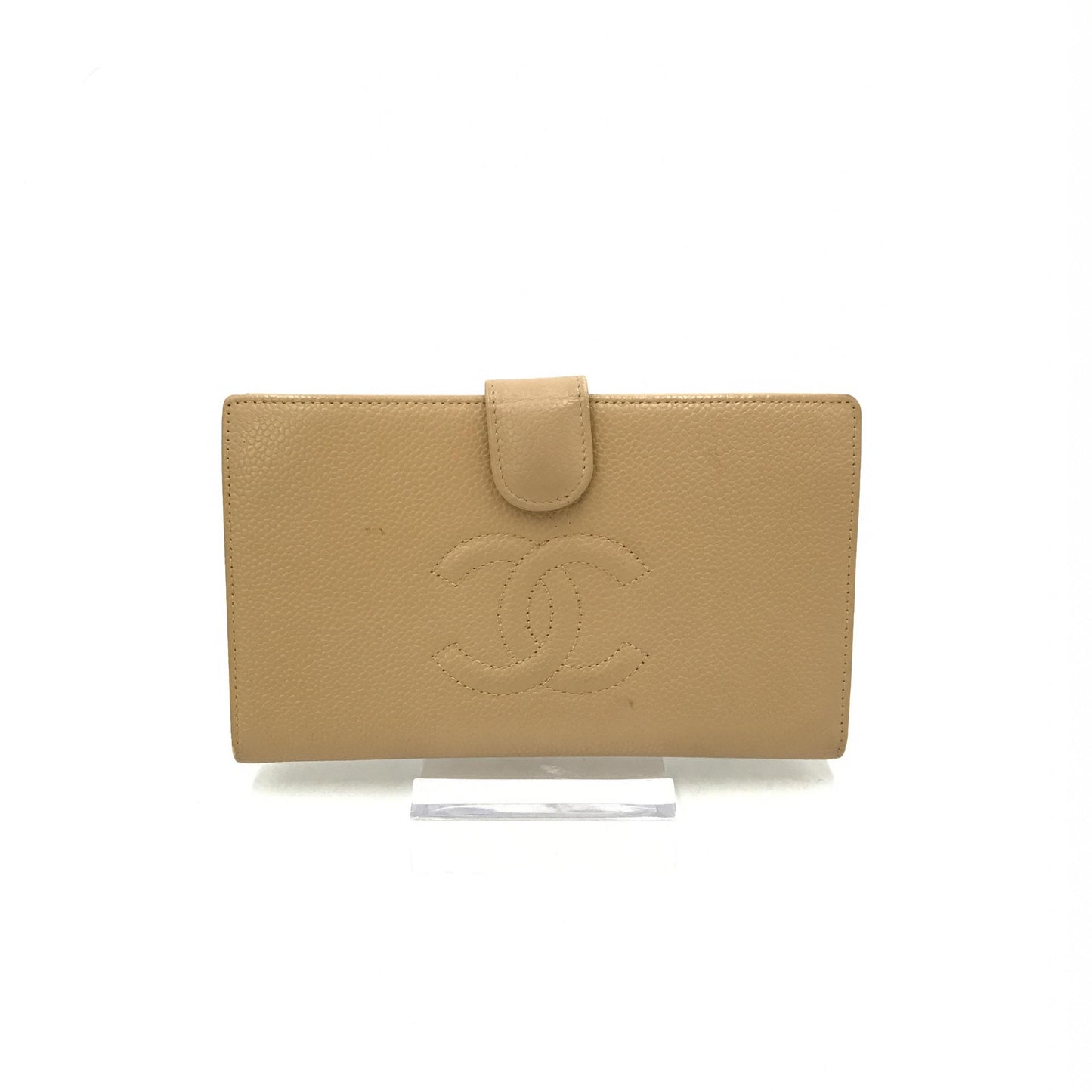 Chanel Beige Caviar Leather Bifold Long Wallet