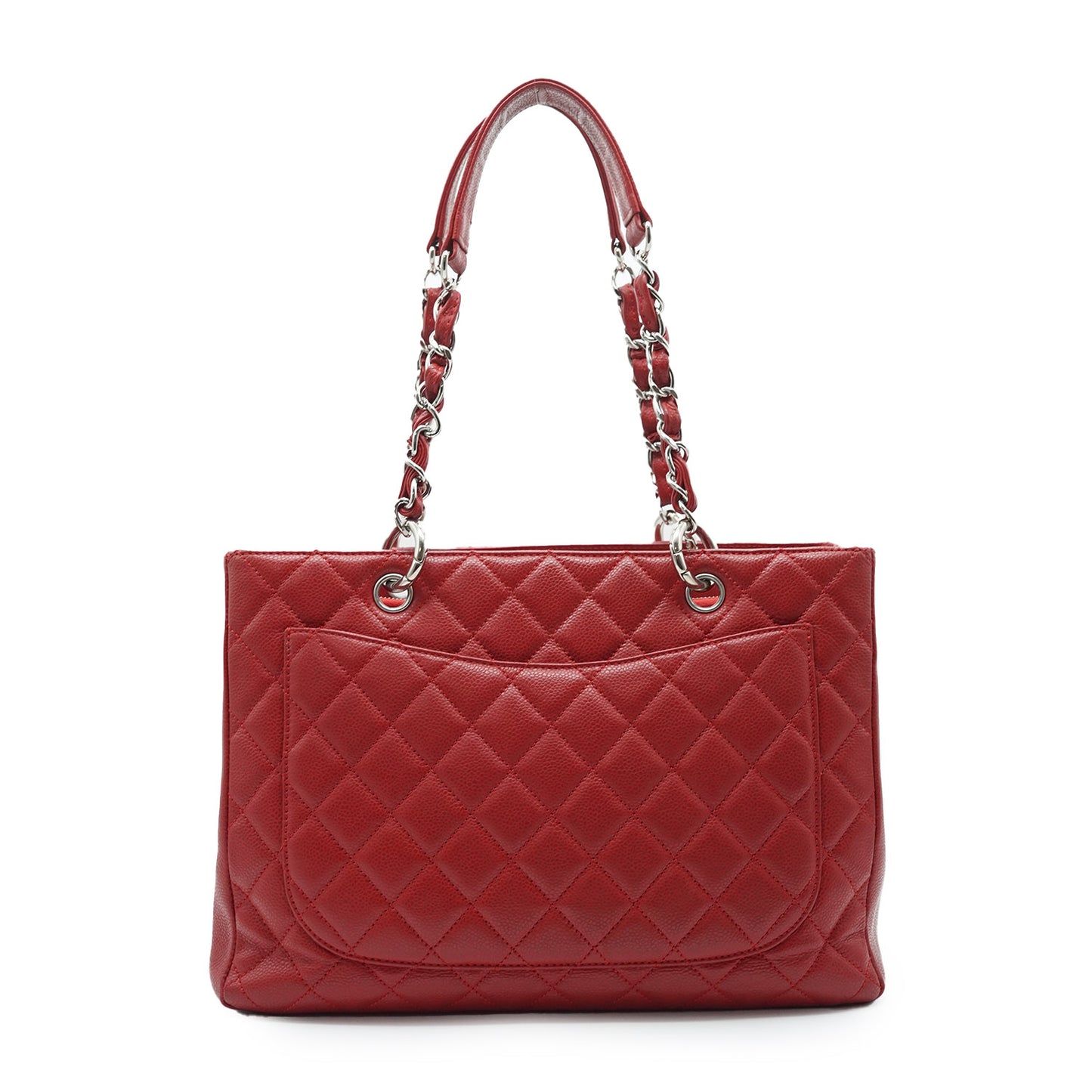 CC Mark Red Quilted Caviar Grand Sac Shopping Tote Bag