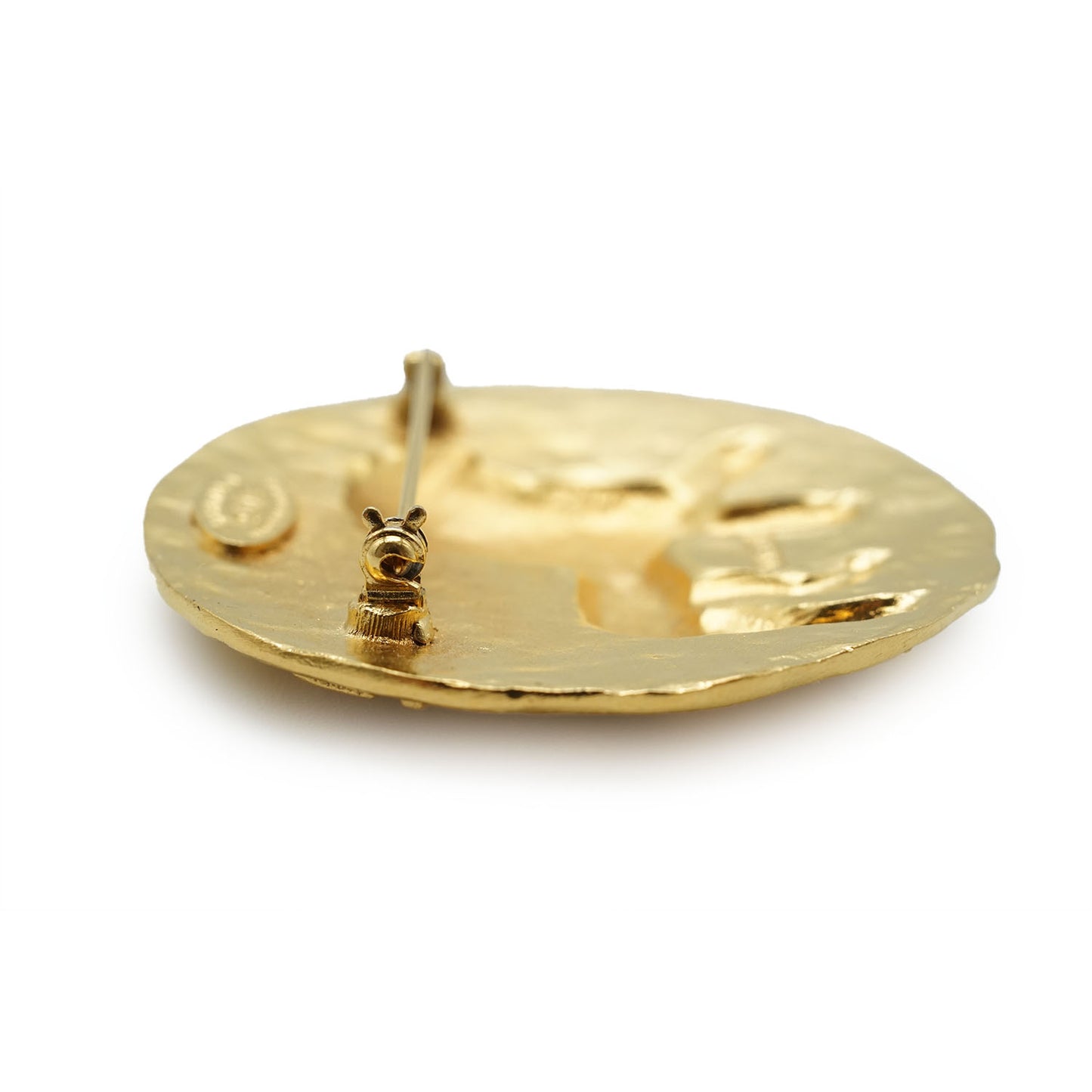 Chanel Mark Lion Motif Round Gold Brooch