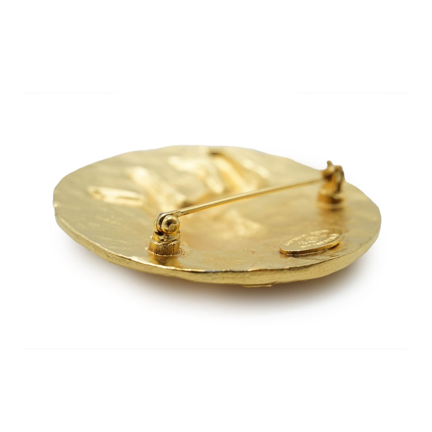 Chanel Mark Lion Motif Round Gold Brooch