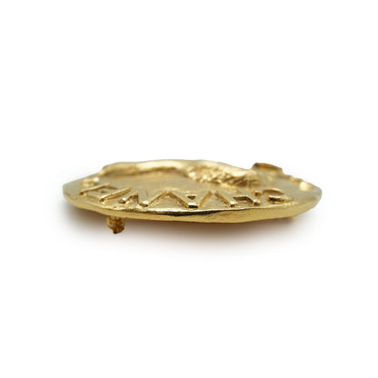 Chanel Mark Lion Motif Round Gold Brooch