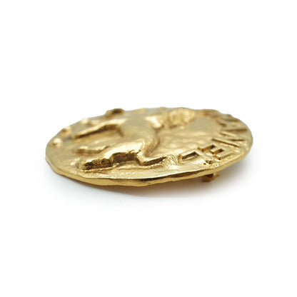 Chanel Mark Lion Motif Round Gold Brooch