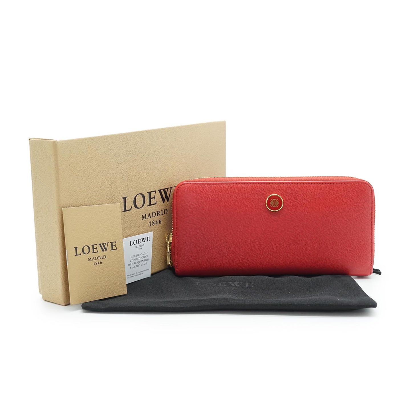 Anagram Red Leather Round Zip Long Wallet