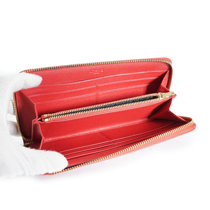 Anagram Red Leather Round Zip Long Wallet