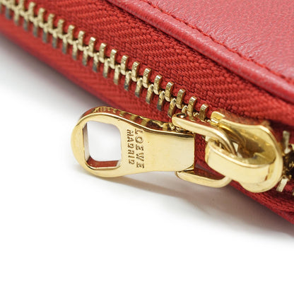 Anagram Red Leather Round Zip Long Wallet