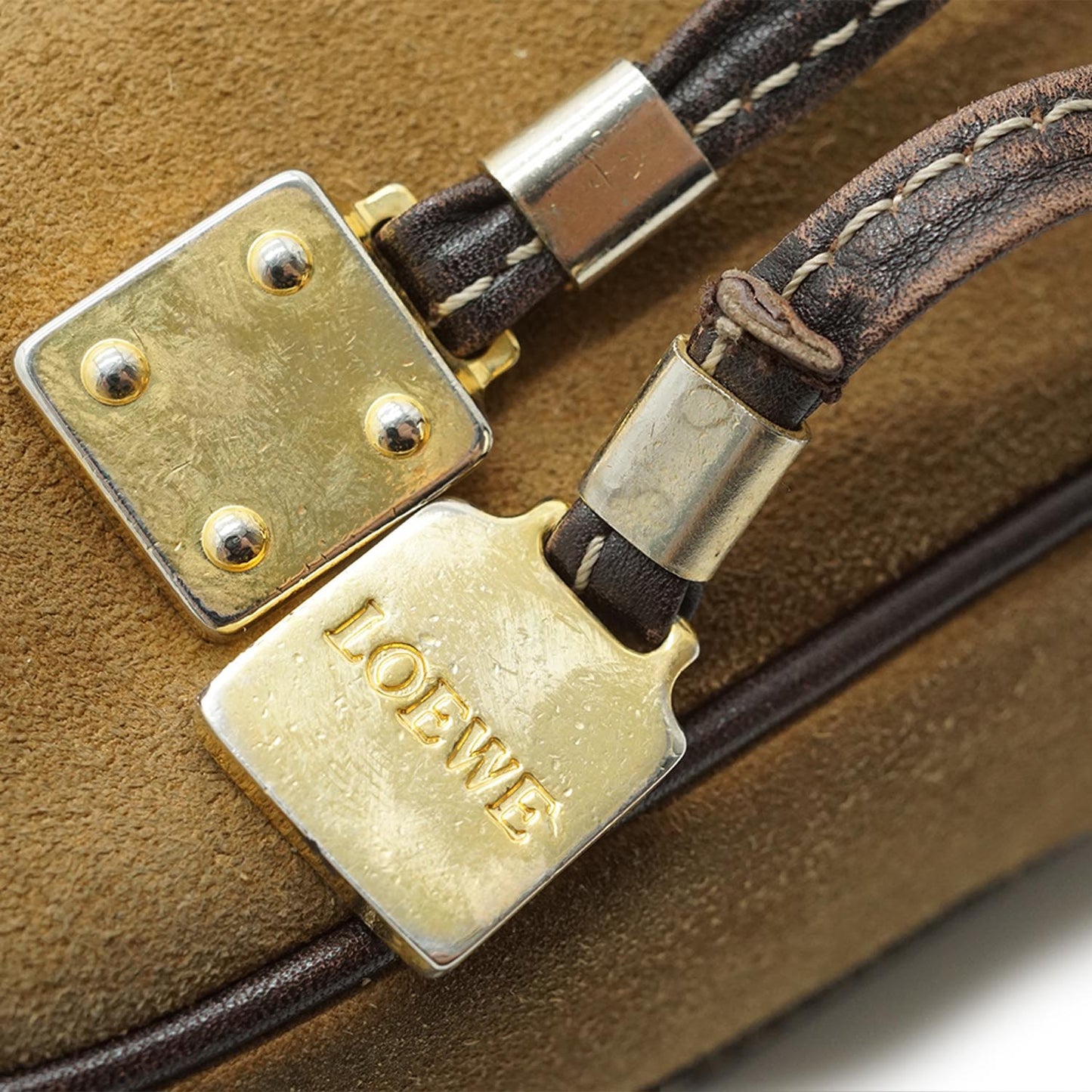 Anagram Suede Leather Gold Hardware Shoulder Bag